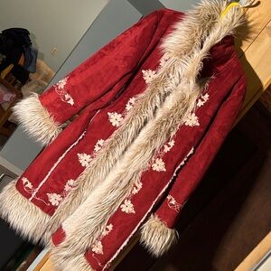 Tree of Life Red Penny Lane Jacket with Fur Trim